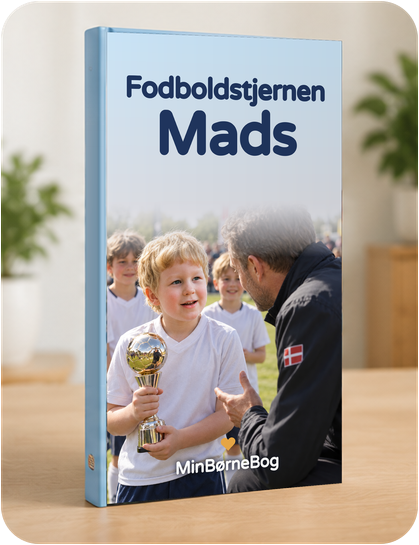 Den samme fodboldillustration trykt på forsiden af en hardcover-børnebog