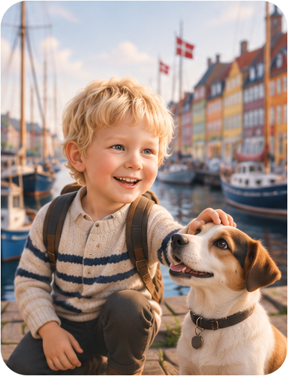 Samme barn som hovedperson i en personlig bogillustration